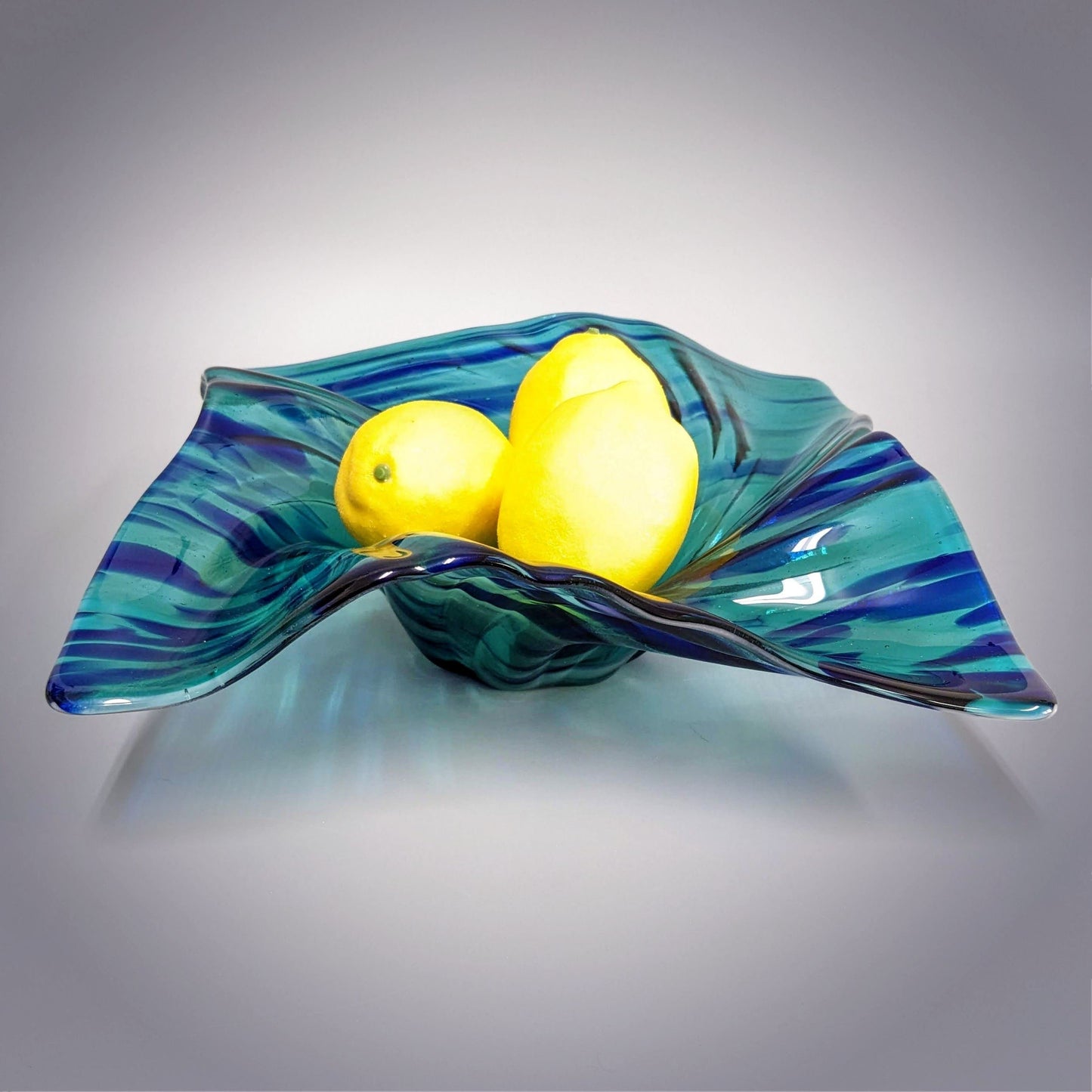Glass Art Wave Bowl in Aqua Teal Navy Blue