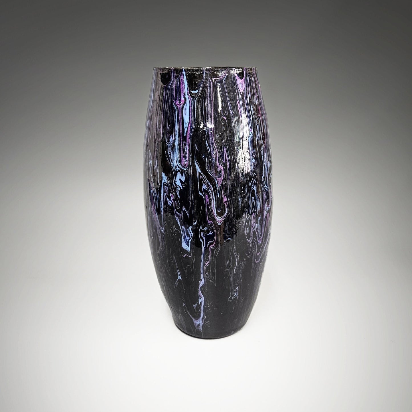 Glass Art Painted Vase in Black Purple and Blue