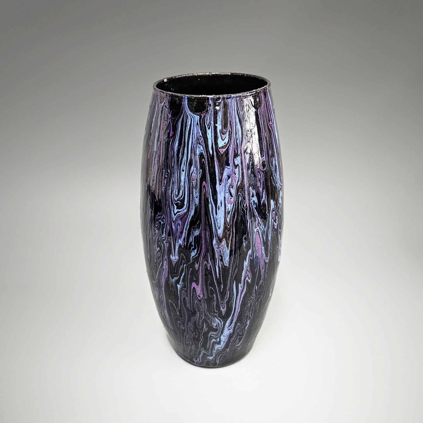 Glass Art Painted Vase in Black Purple and Blue | Unique Décor Gifts
