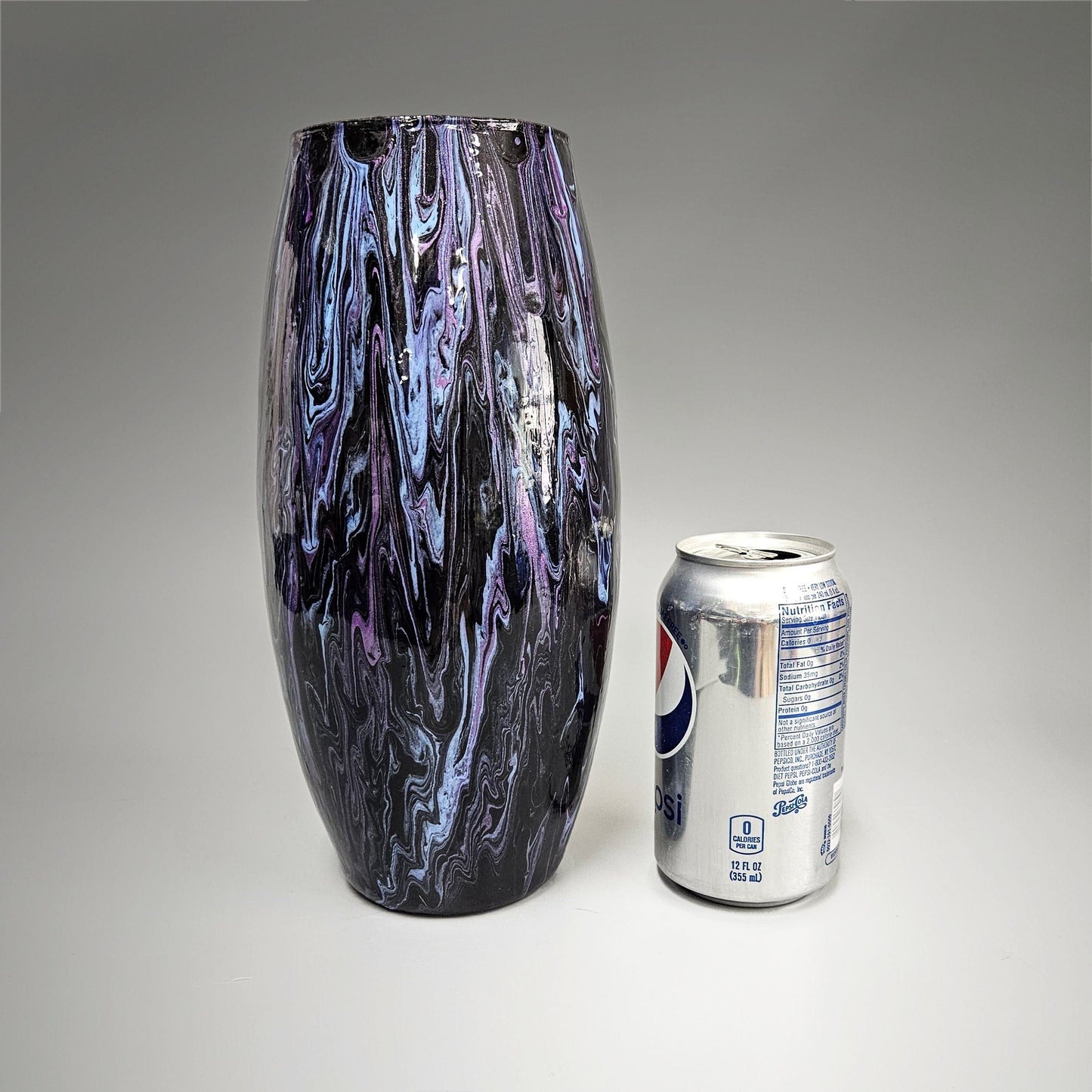 Glass Art Painted Vase in Black Purple and Blue