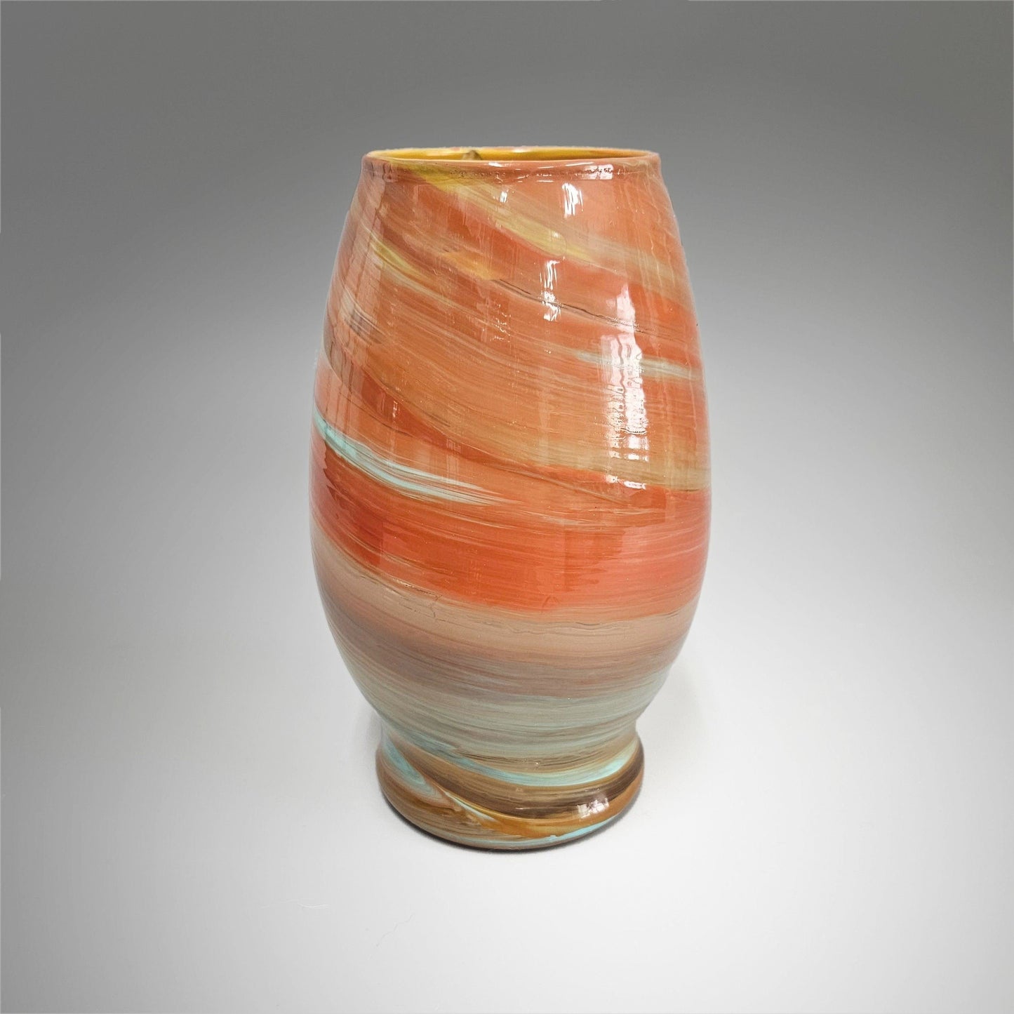 Fluid Art Painted Glass Vase in Terra Cotta