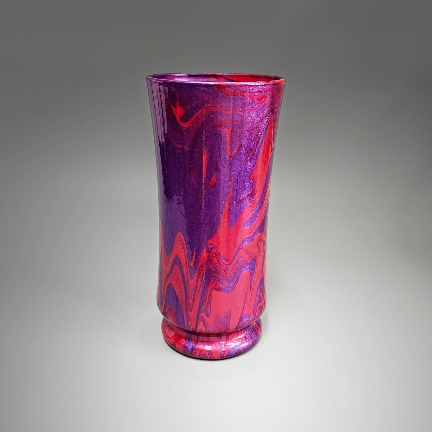 Painted Glass Vase in Purple and Rose Red