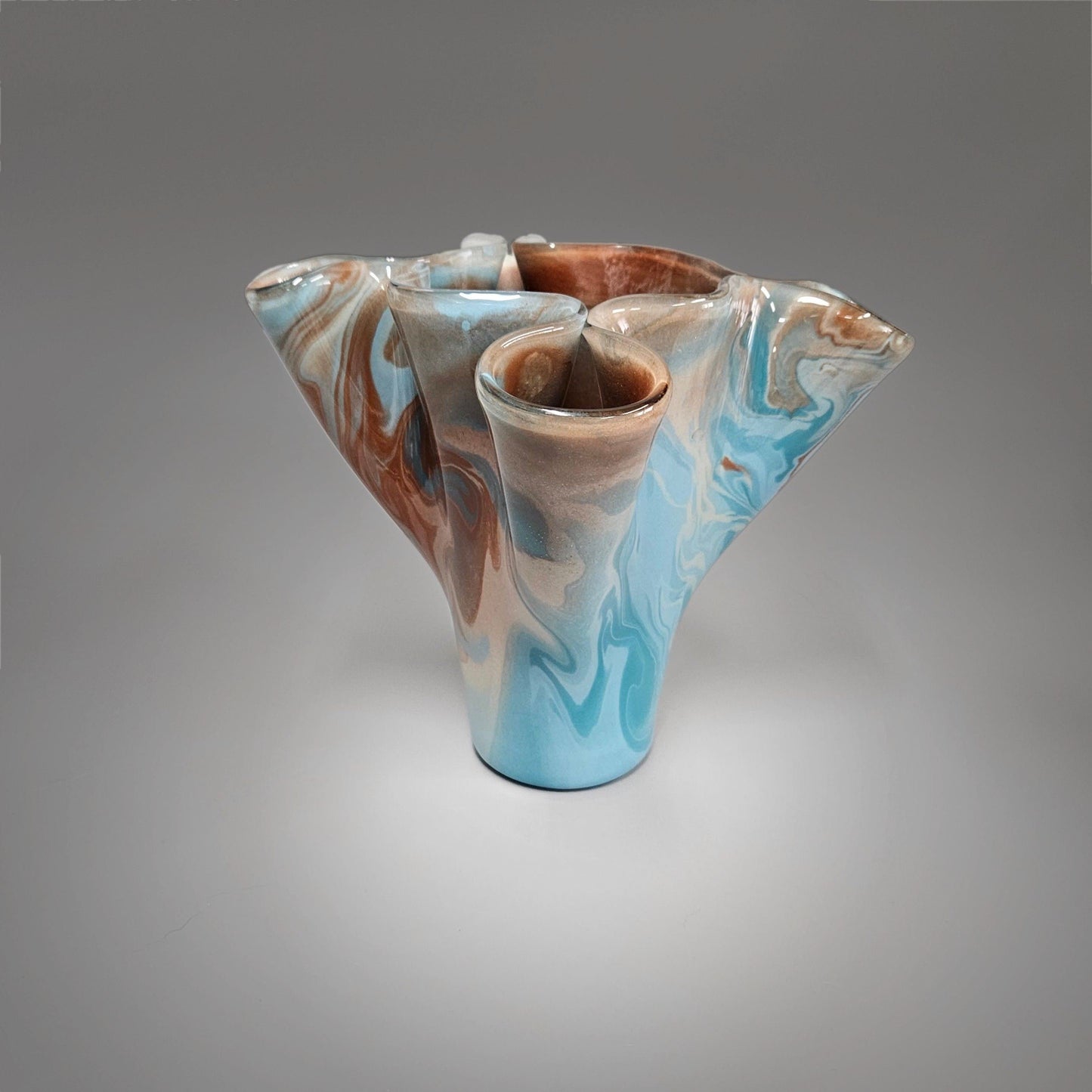 Glass Art Vase in Teal Turquoise and Brown