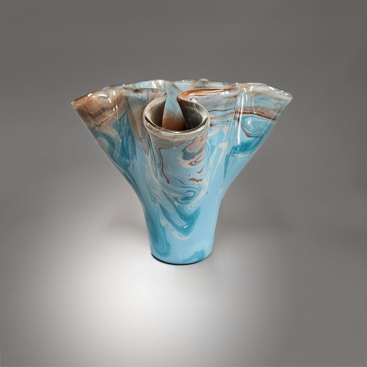 Glass Art Vase in Teal Turquoise and Brown