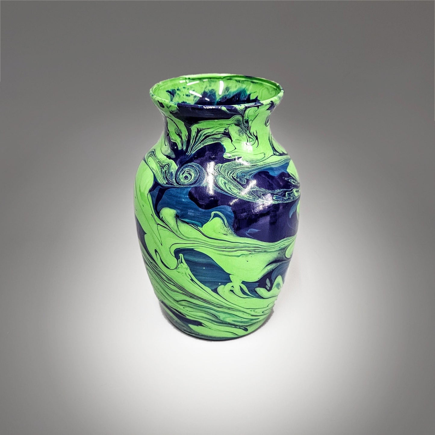 Painted Glass Vase in Spring Green and Navy Blue