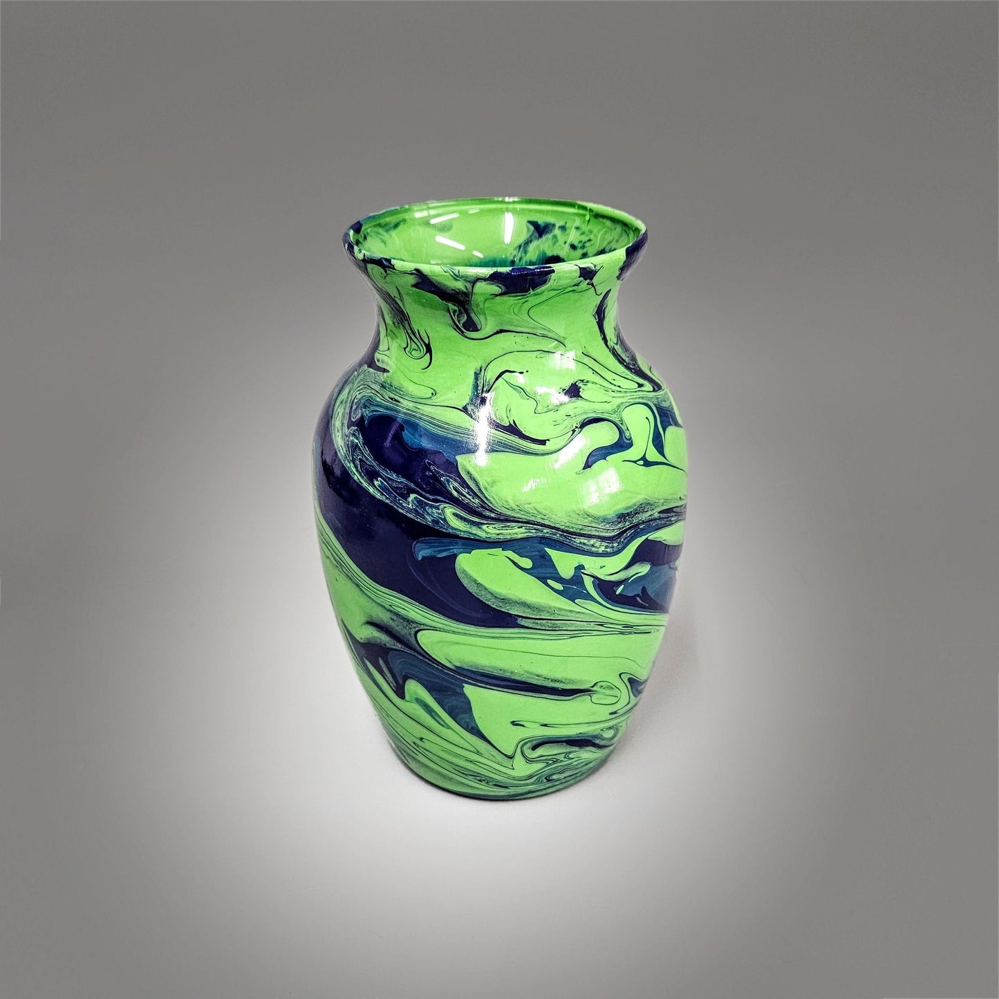 Painted Glass Vase in Spring Green and Navy Blue