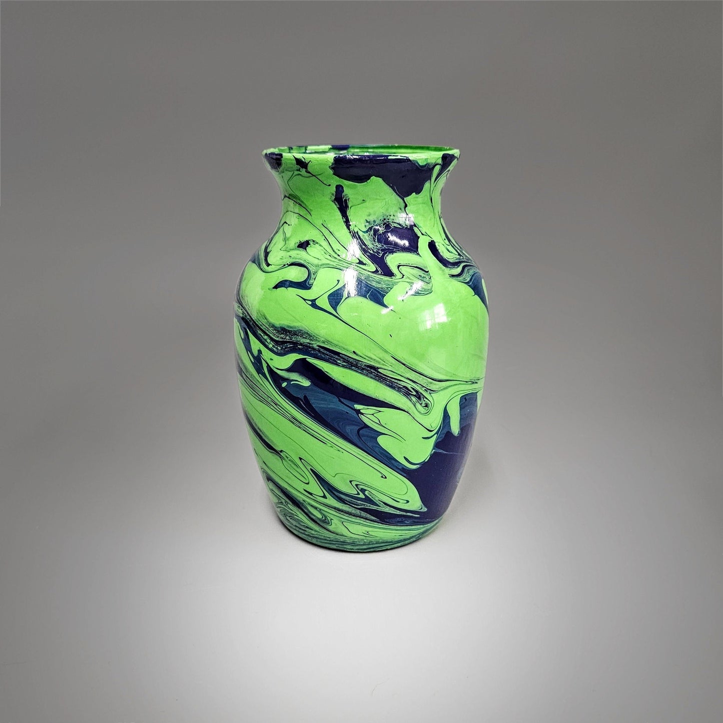 Painted Glass Vase in Spring Green and Navy Blue