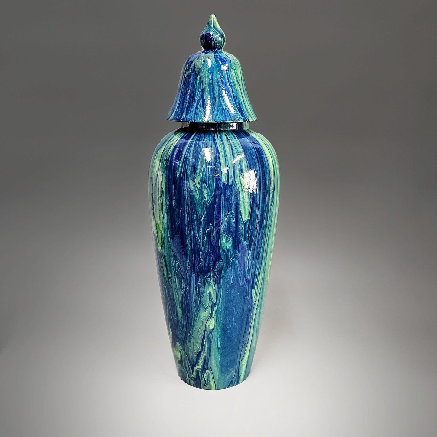Natural Wood Urn in Blue and Green
