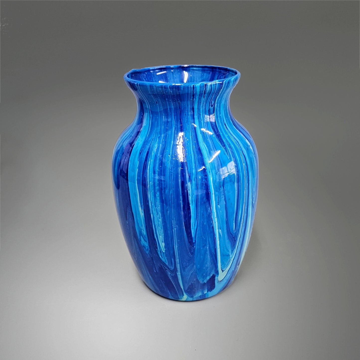 Fluid Art Glass Vase in Turquoise Blue Aqua Cobalt