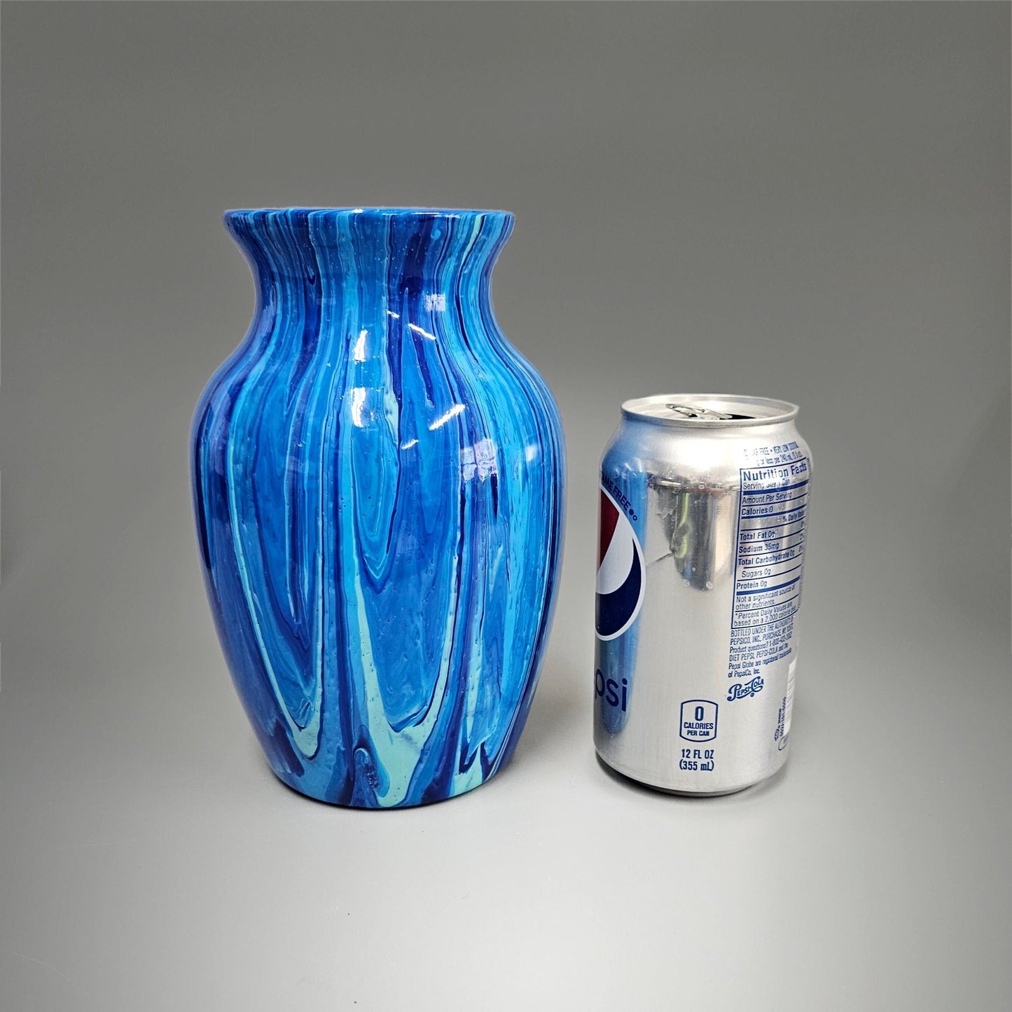 Fluid Art Glass Vase in Turquoise Blue Aqua Cobalt