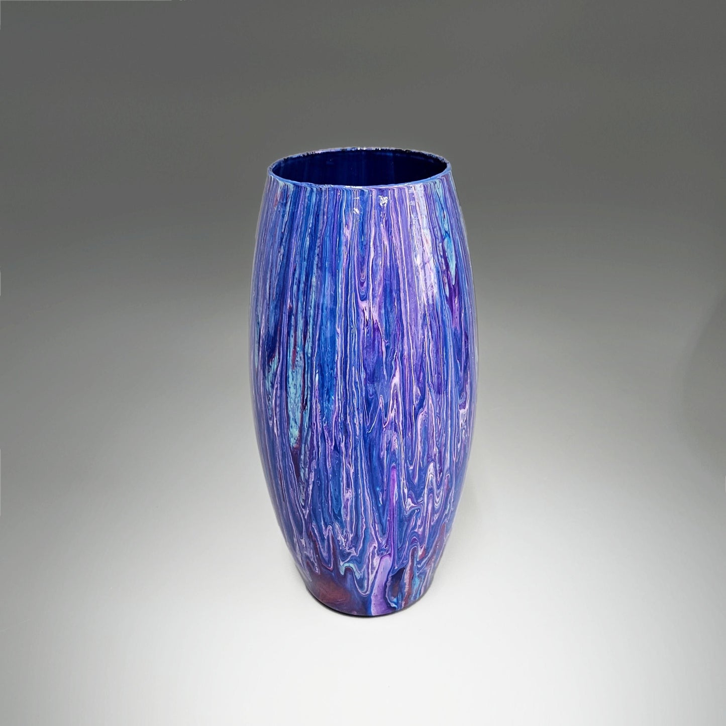 Painted Glass Art Vase in Navy Blue Aqua and Purple