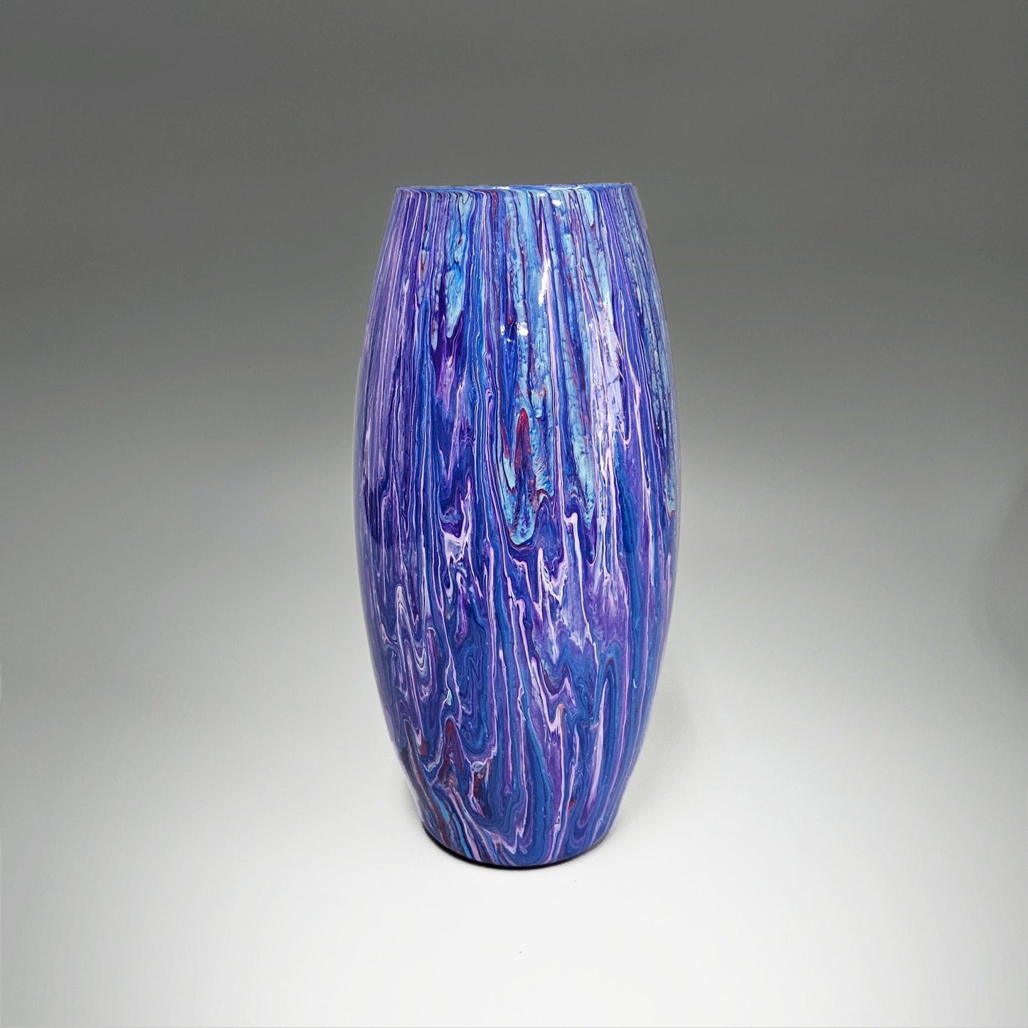 Painted Glass Art Vase in Navy Blue Aqua and Purple