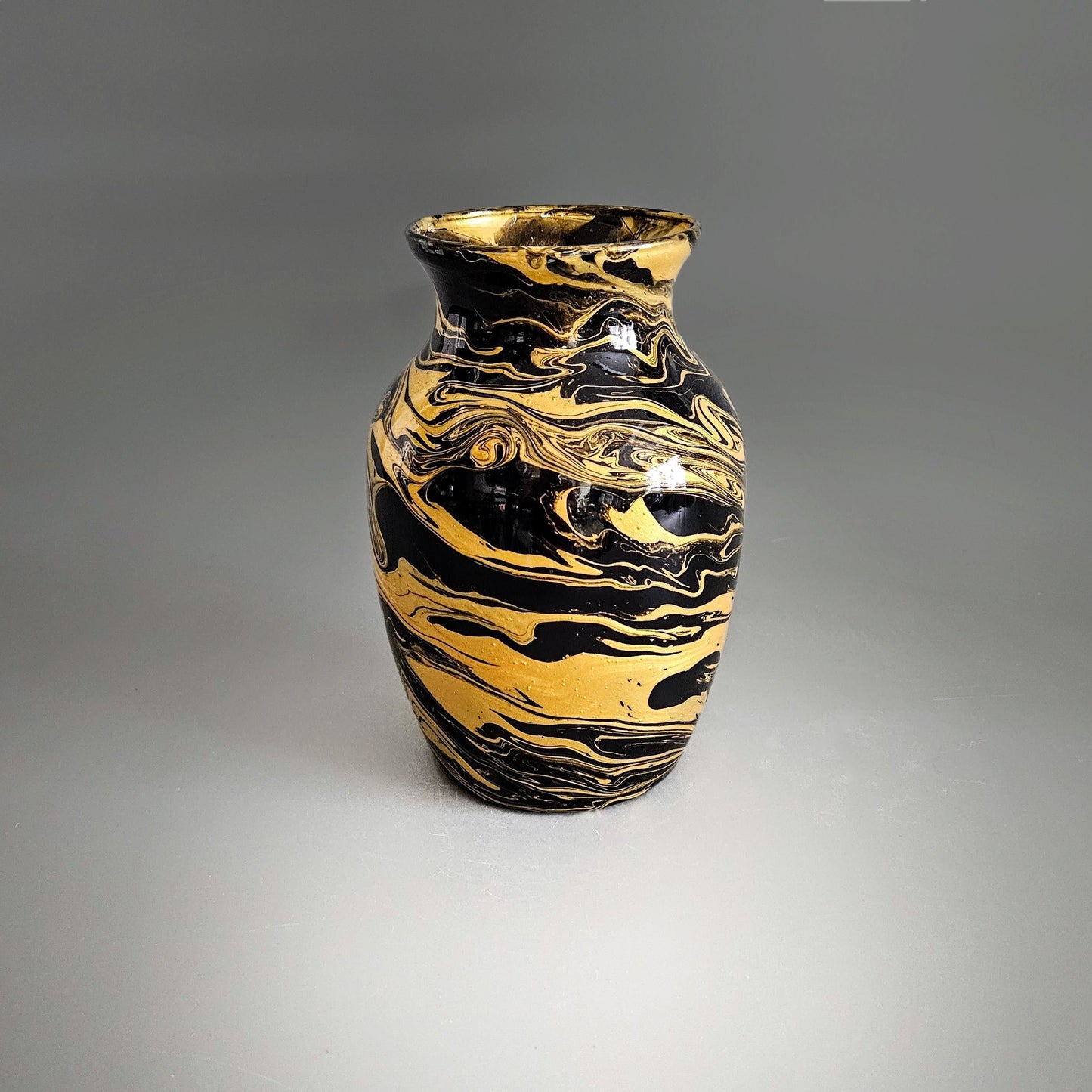 Abstract Glass Art Vase in Black and Gold