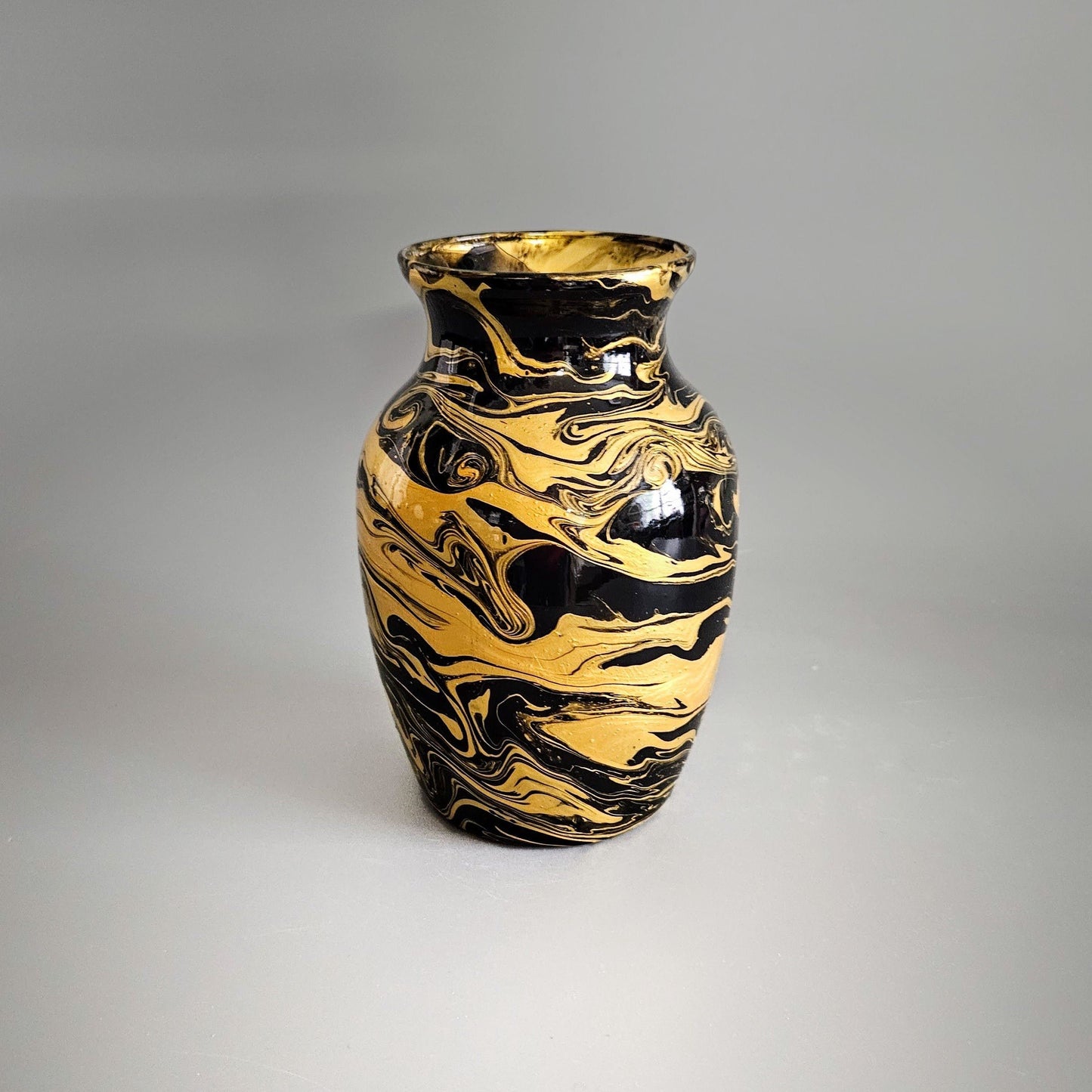 Abstract Glass Art Vase in Black and Gold | Fluid Art Home Décor Gifts