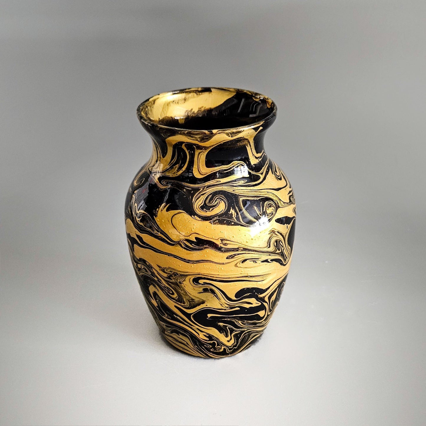 Abstract Glass Art Vase in Black and Gold