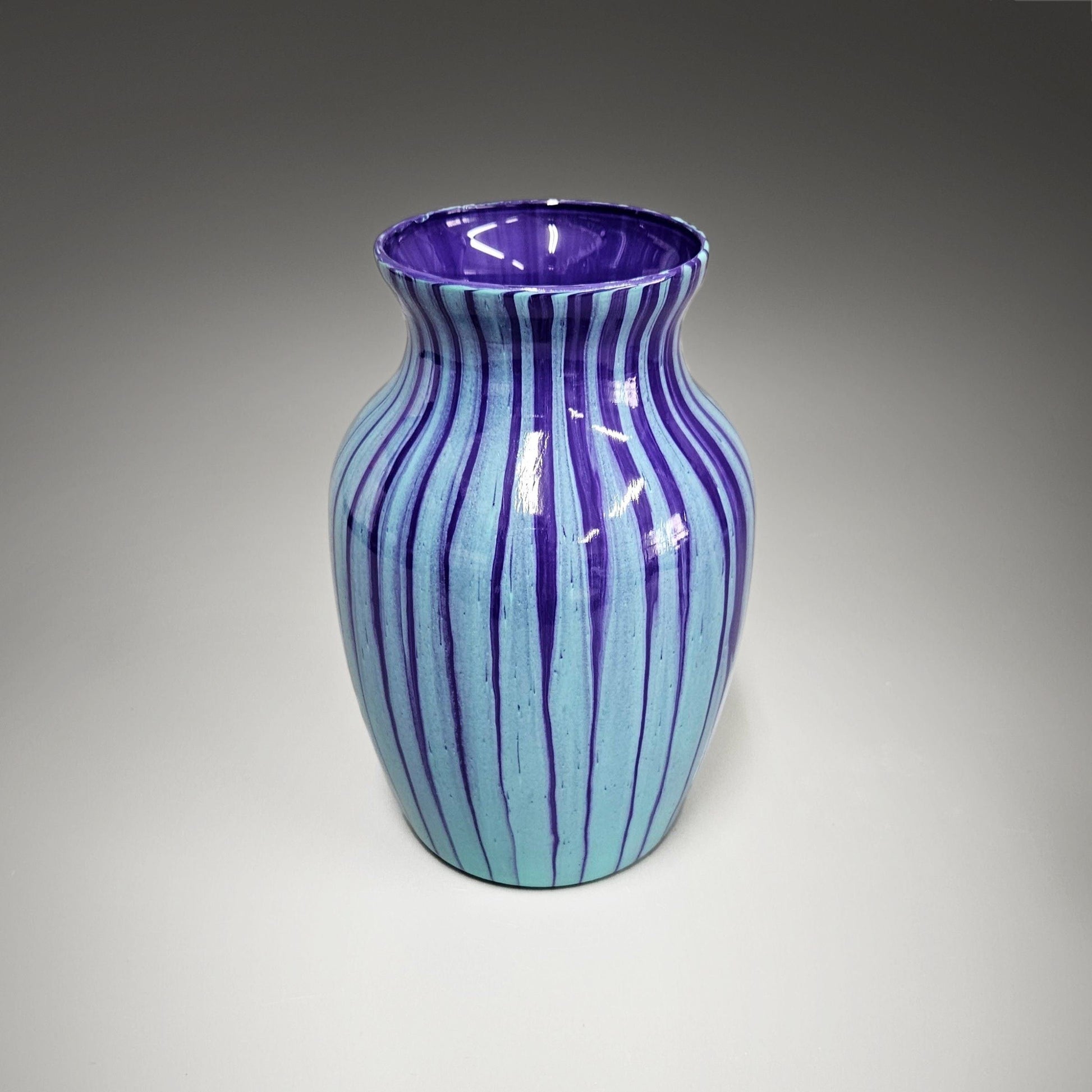 Glass Art Painted Vase in Purple and Light Blue | Fluid Art Decor Gift