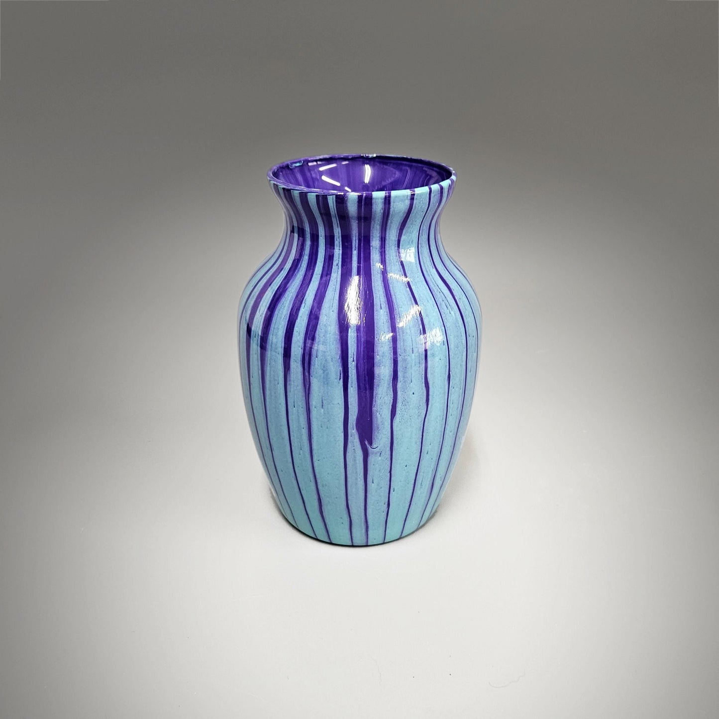 Glass Art Painted Vase in Purple and Light Blue
