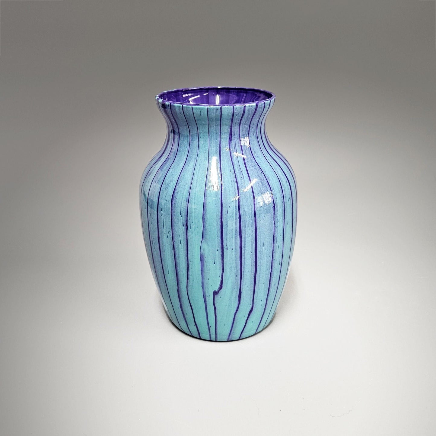 Glass Art Painted Vase in Purple and Light Blue