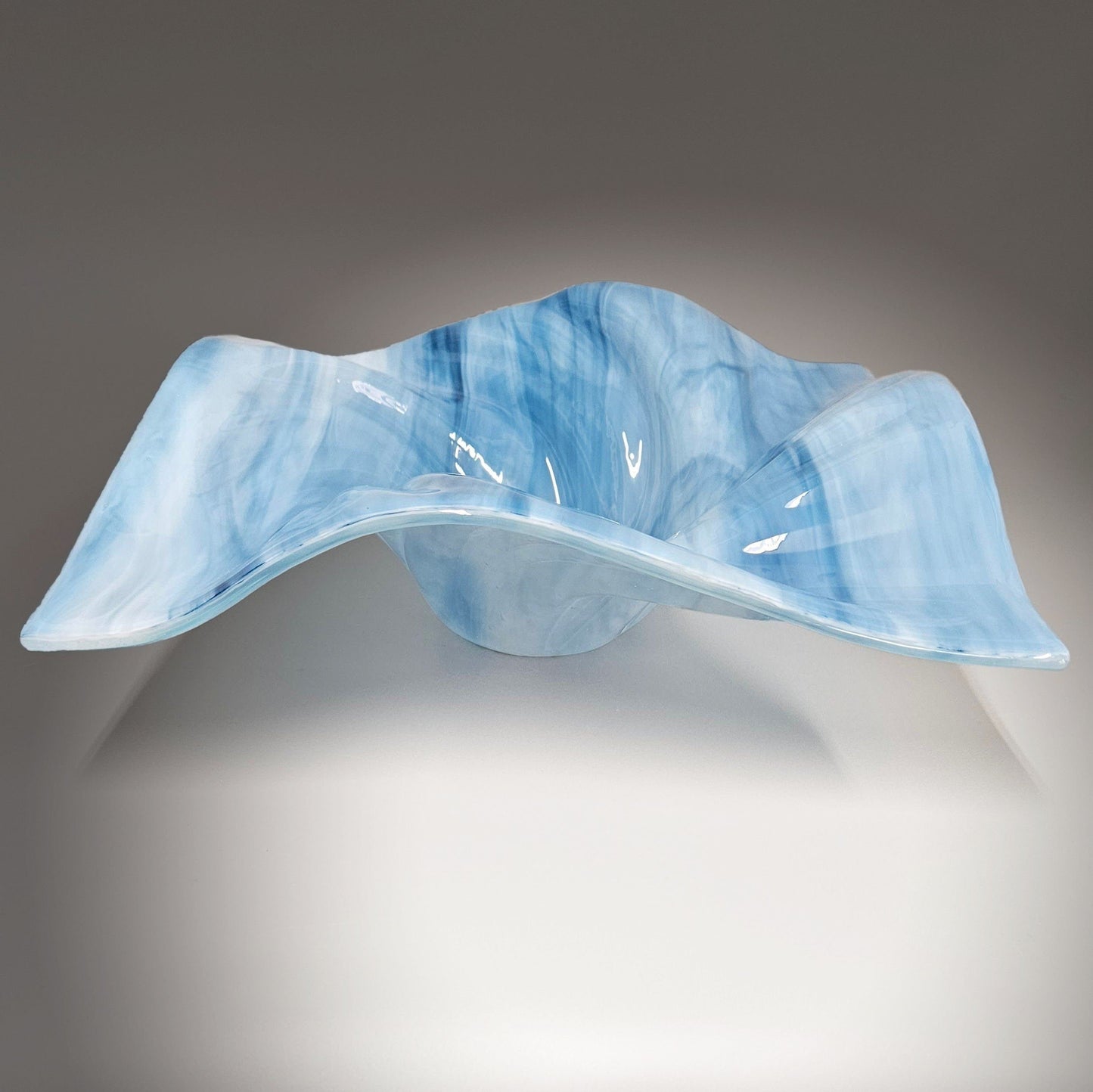 Glass Art Wave Bowl in Storm Blues and White