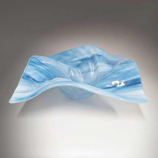 Glass Art Wave Bowl in Storm Blues and White | Home Décor Gift Ideas