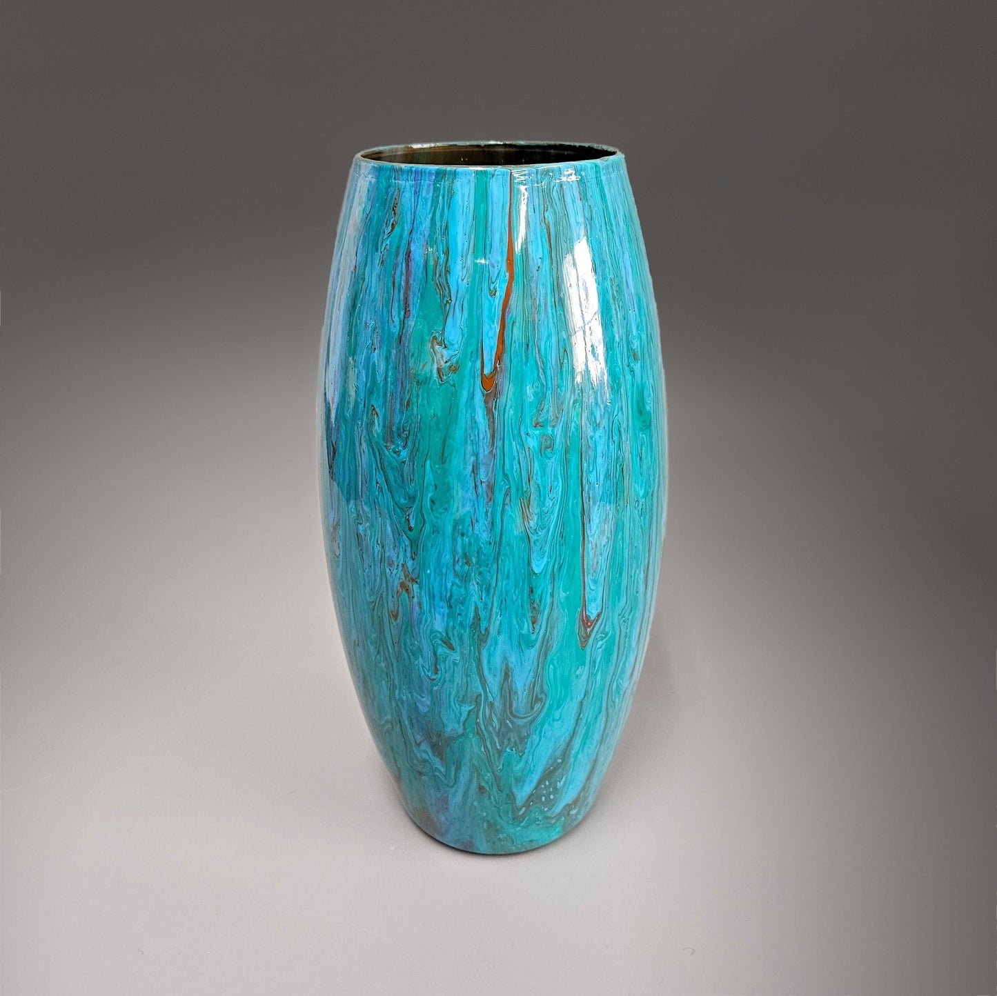 Glass Art Painted Vase in Teal Aqua Orange