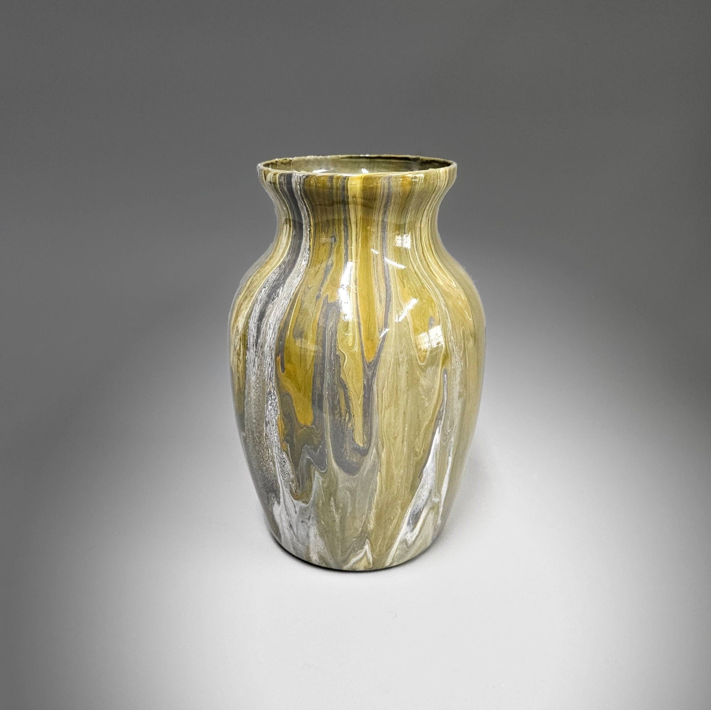 Glass Art Painted Vase in Tan, White and Gray