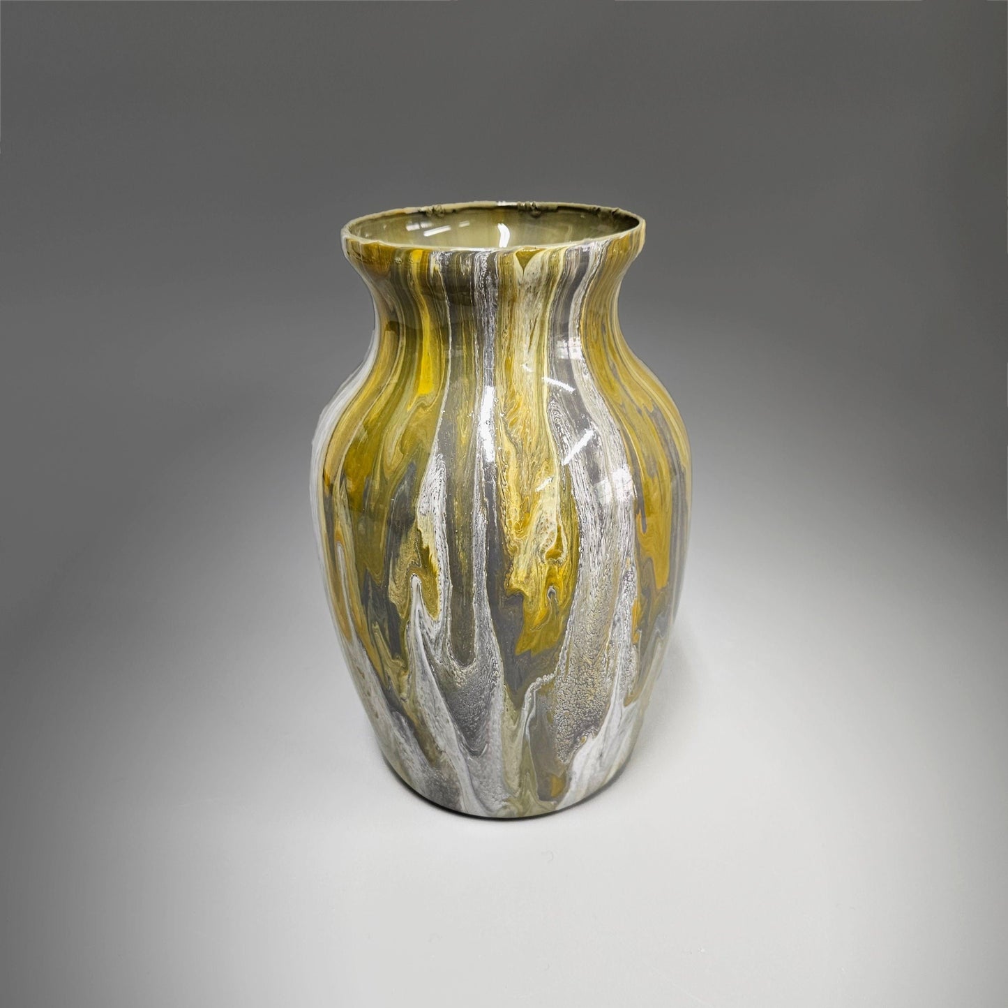 Glass Art Painted Vase in Tan, White and Gray