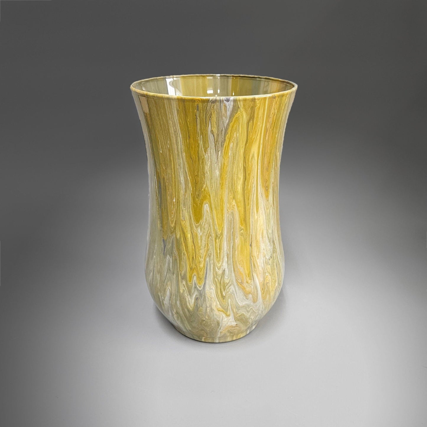 Glass Art Painted Hurricane Vase in Tan Gray and White