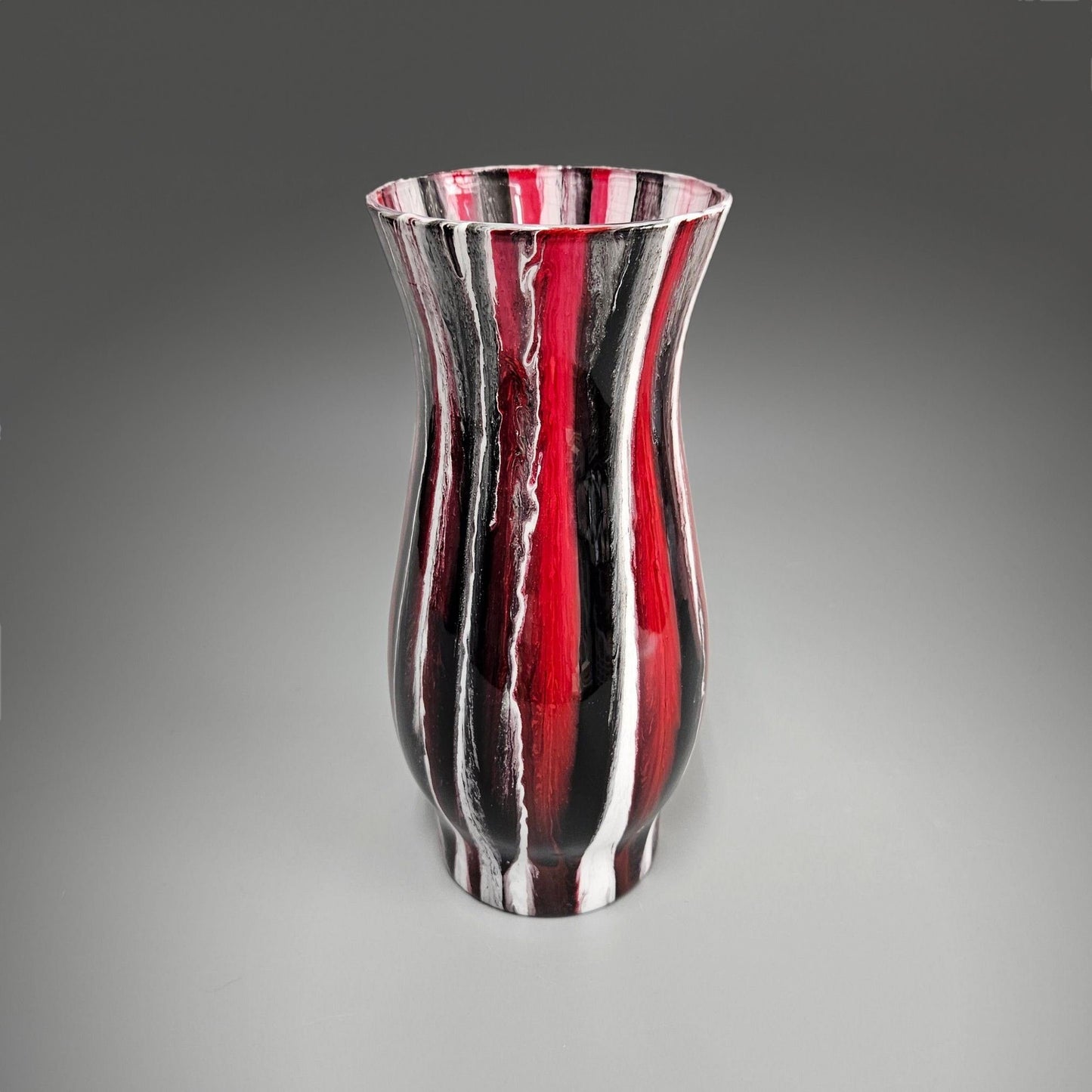 Glass Art Painted Vase in Red Black and White