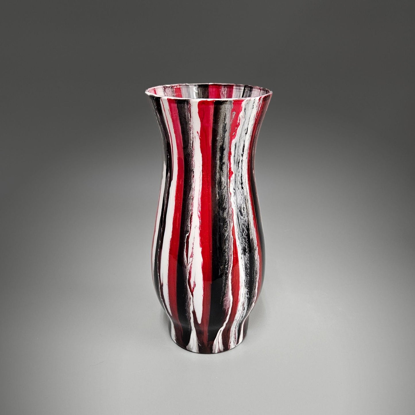 Glass Art Painted Vase in Red Black and White