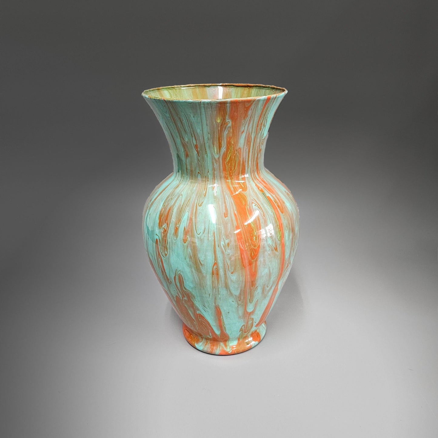 Glass Art Tall Painted Vase in Aqua Orange | Fluid Art Home Décor Gift…