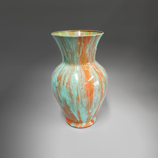Glass Art Tall Painted Vase in Aqua Orange | Fluid Art Home Décor Gift…
