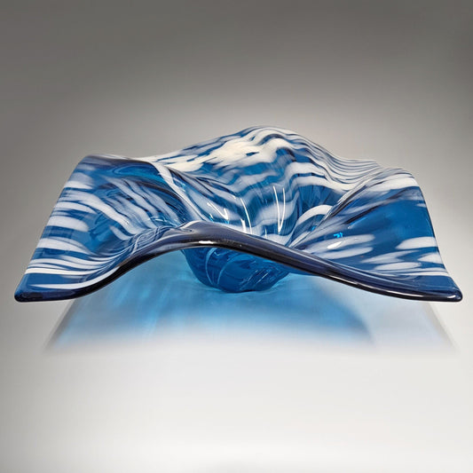 Glass Art Wave Bowl in Dark Teal and White | Heirloom Gift Ideas