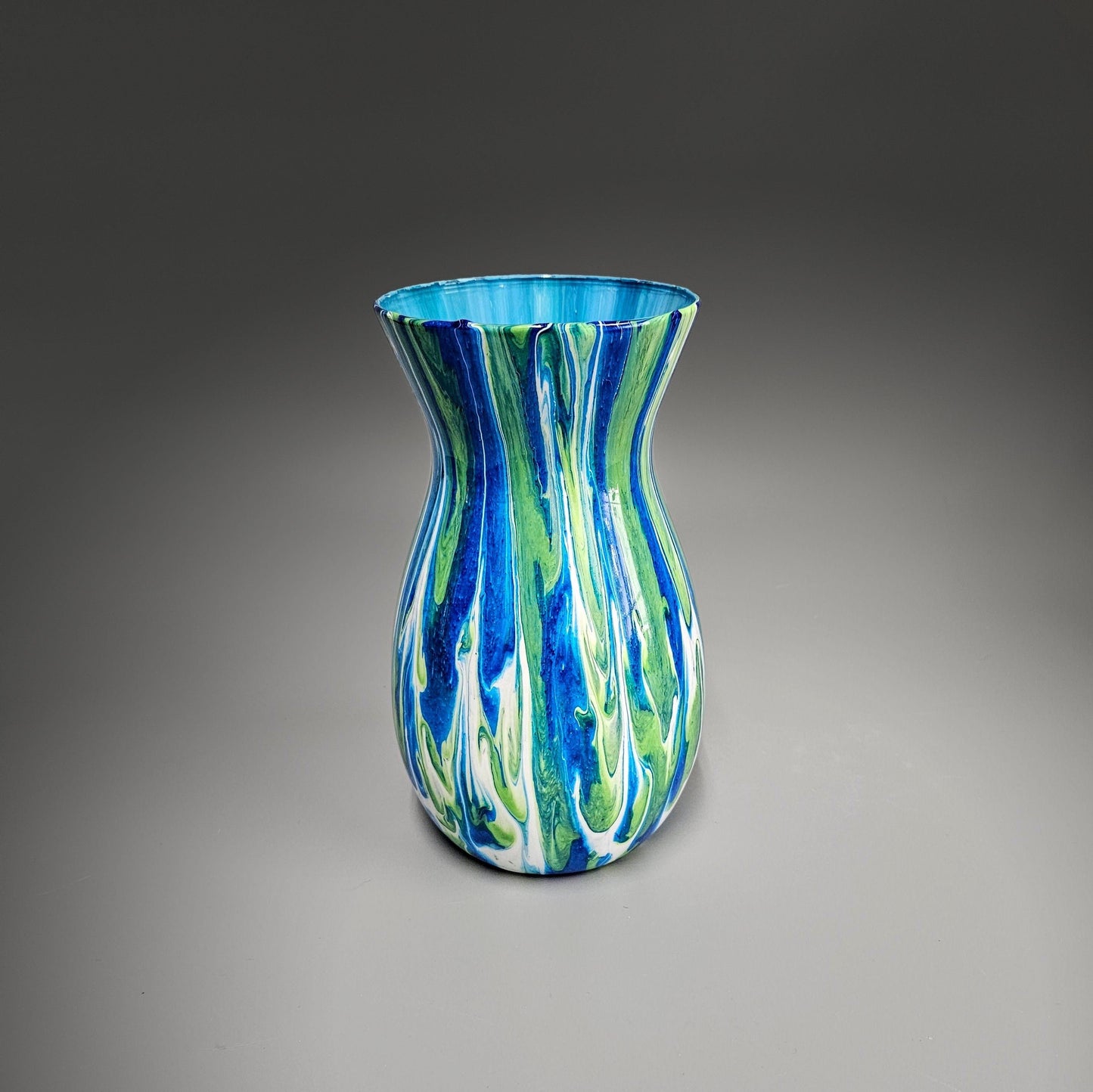 Glass Art Painted Vase in Navy Lime and White