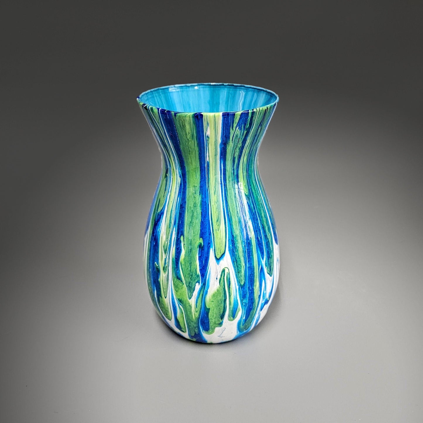 Glass Art Painted Vase in Navy Lime and White | Birthday Gift Ideas