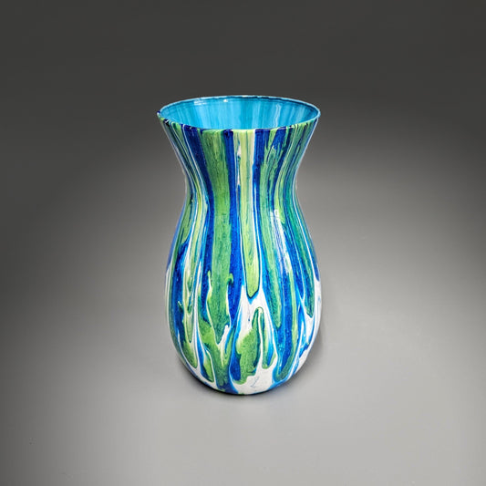 Glass Art Painted Vase in Navy Lime and White | Birthday Gift Ideas