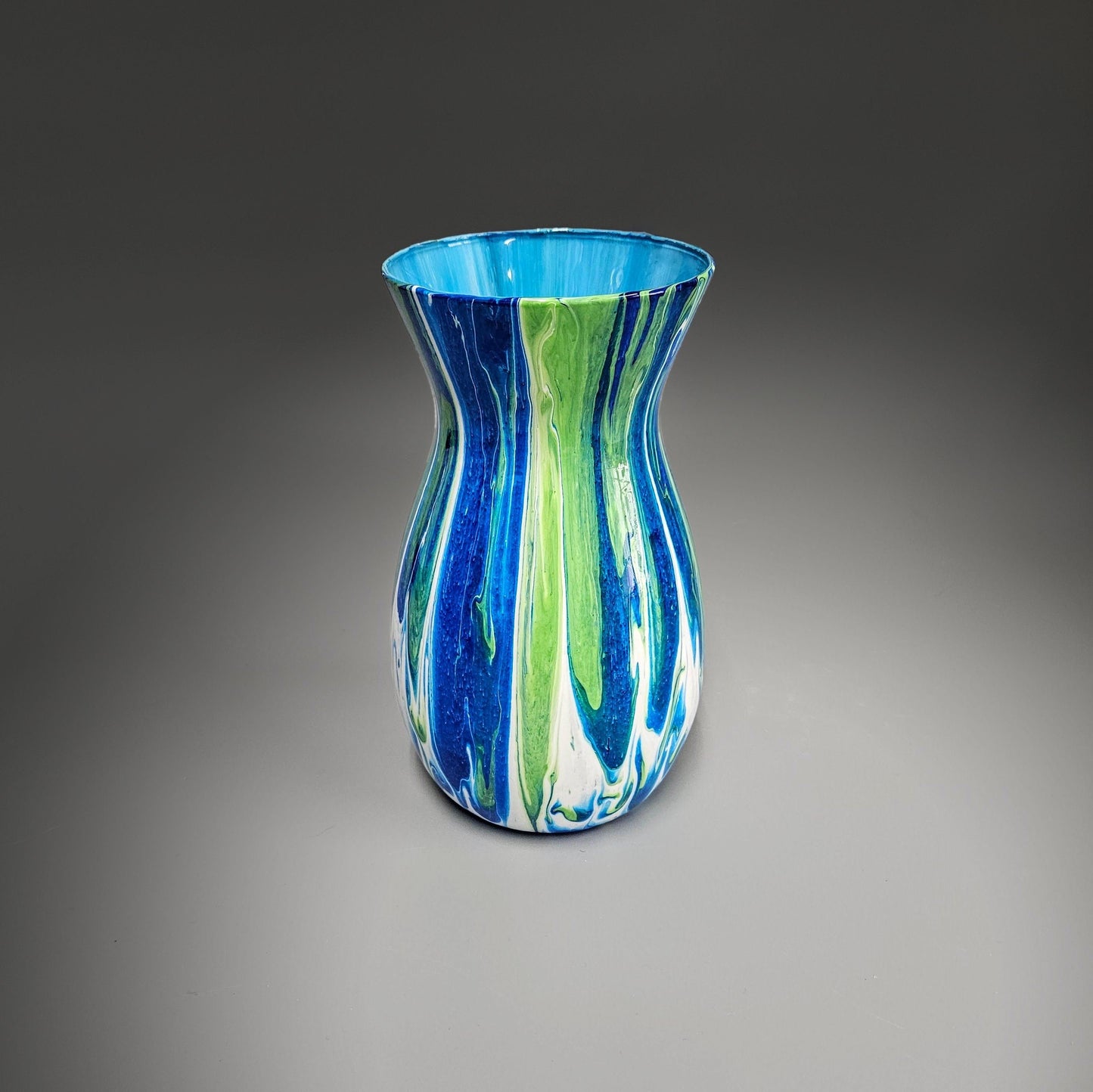 Glass Art Painted Vase in Navy Lime and White