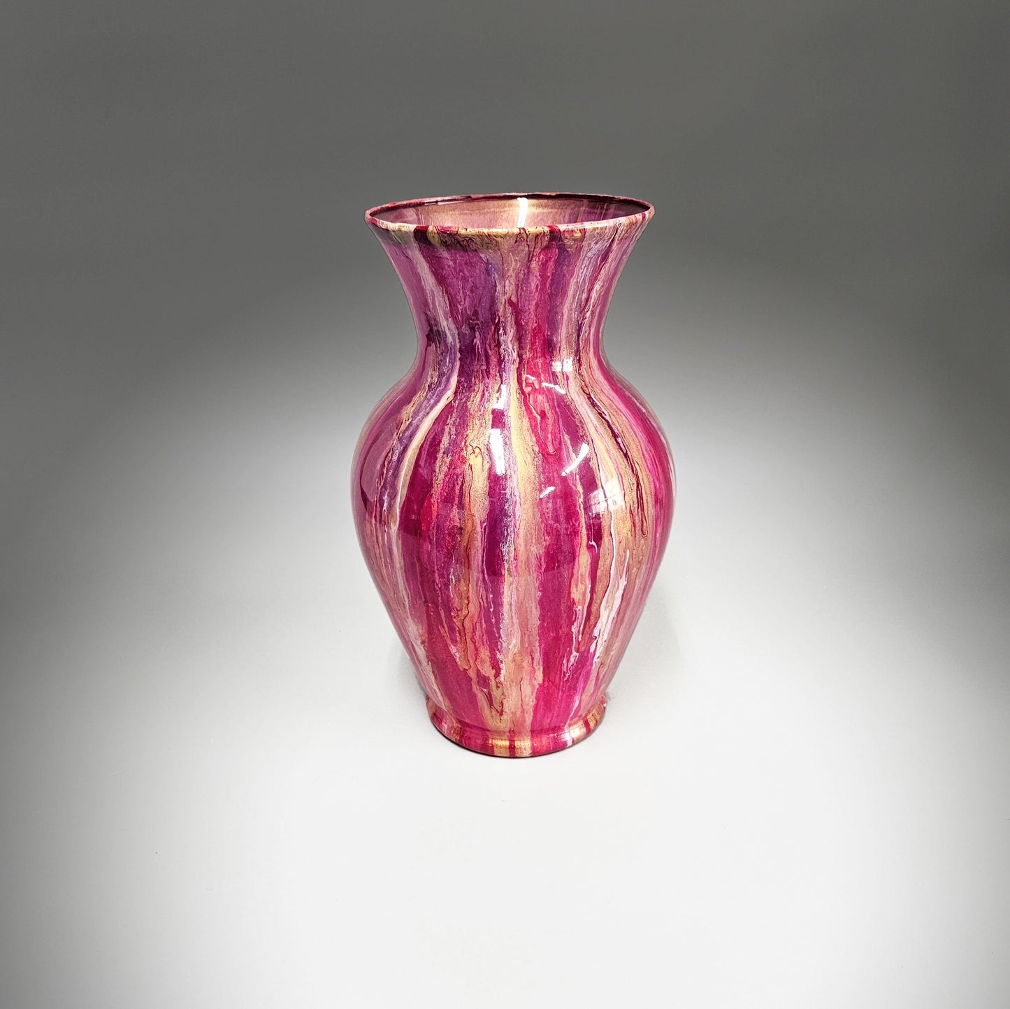 Glass Art Painted Vase in Magenta and Gold