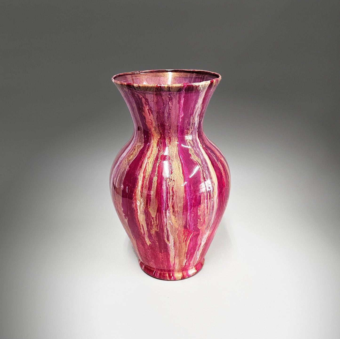 Glass Art Painted Vase in Magenta and Gold