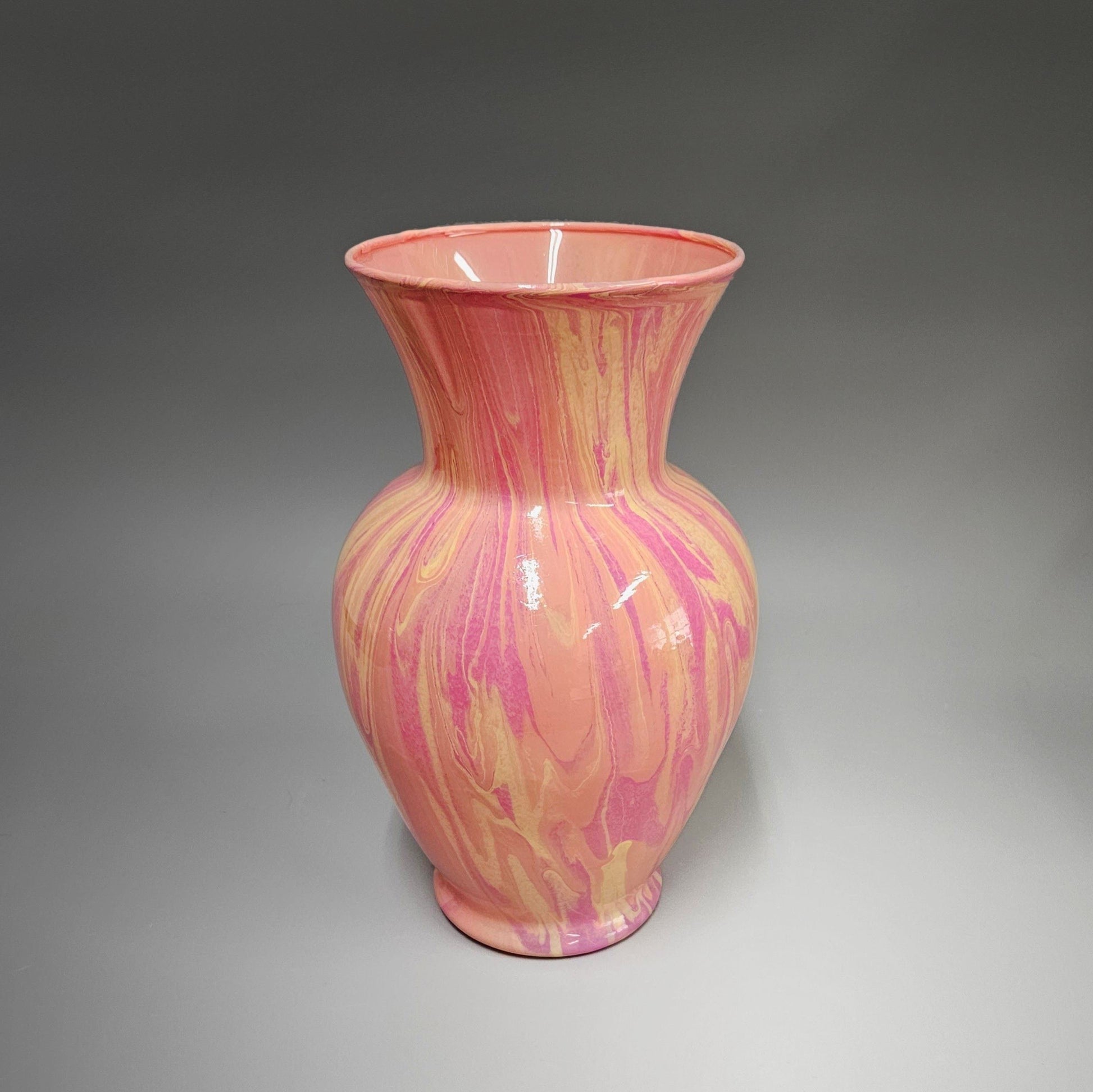 Glass Art Vase Painted in Pale Peach Pink and Yellow | One of a Kind