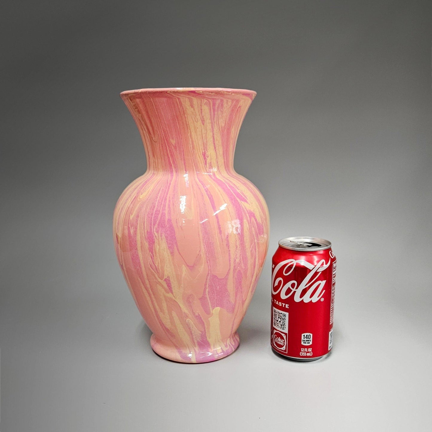 Glass Art Vase Painted in Pale Peach Pink and Yellow