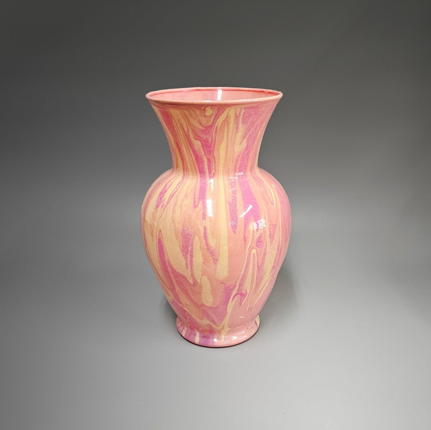 Glass Art Vase Painted in Pale Peach Pink and Yellow