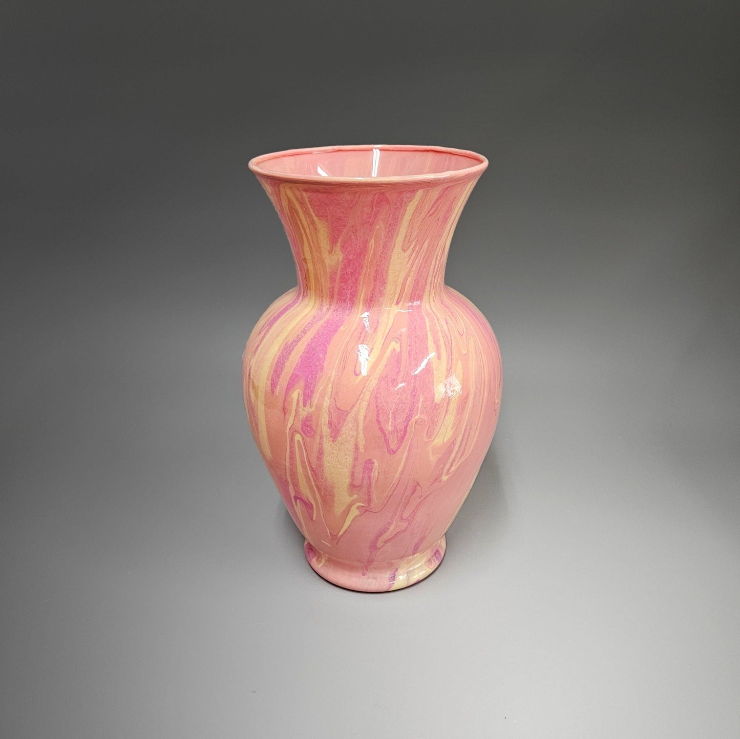 Glass Art Vase Painted in Pale Peach Pink and Yellow