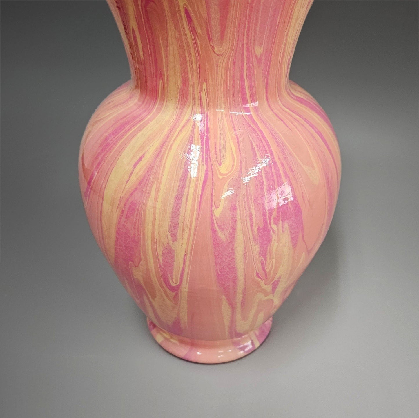 Glass Art Vase Painted in Pale Peach Pink and Yellow