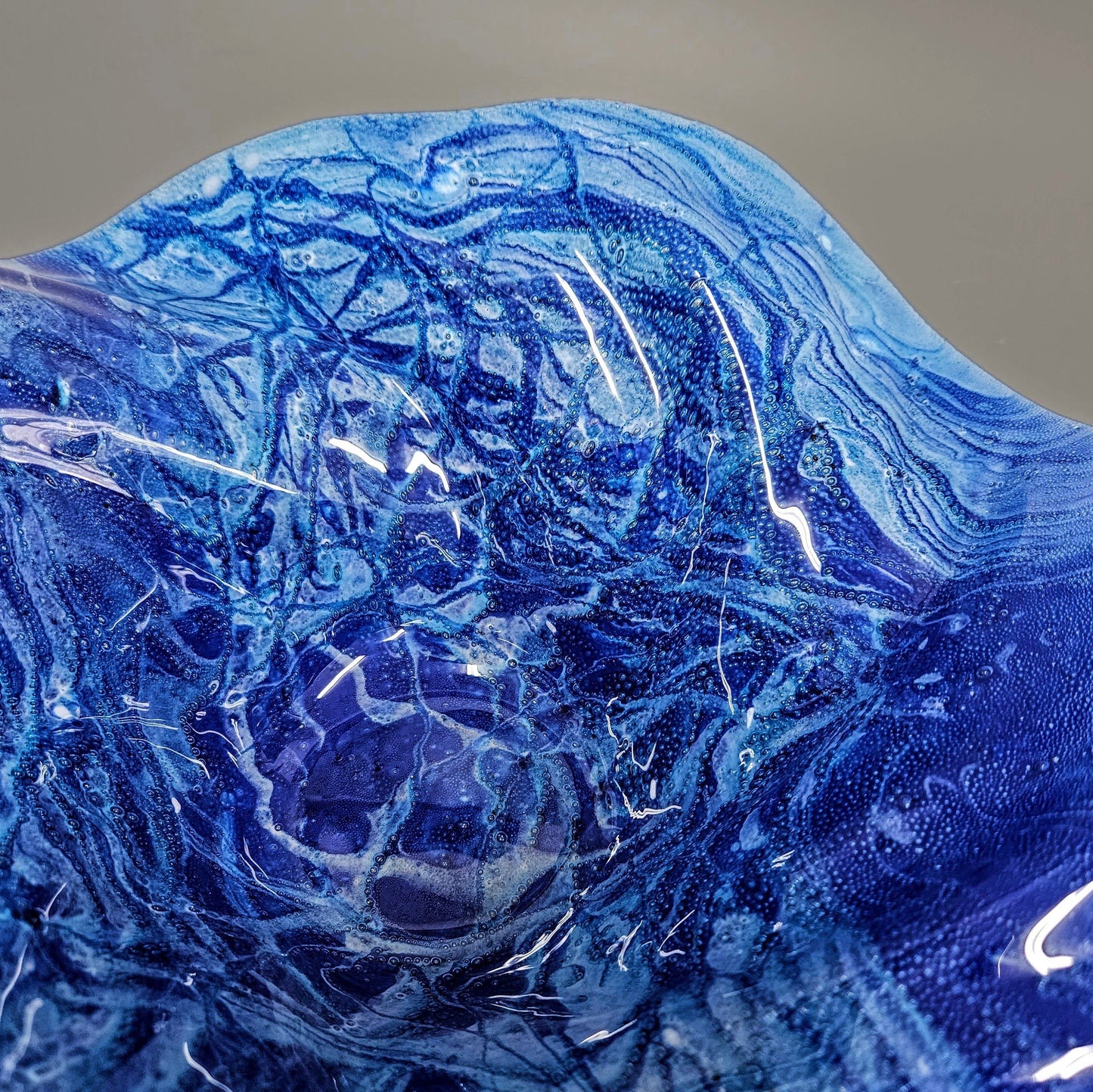 Glass Art Wave Bowl in Cobalt Turquoise Aqua
