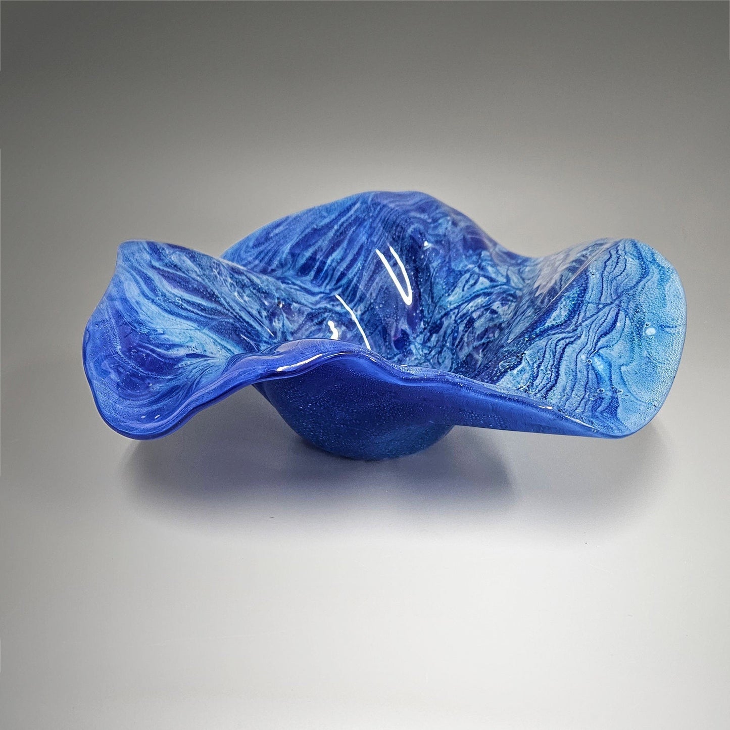 Glass Art Wave Bowl in Cobalt Turquoise Aqua | One of a Kind Gifts