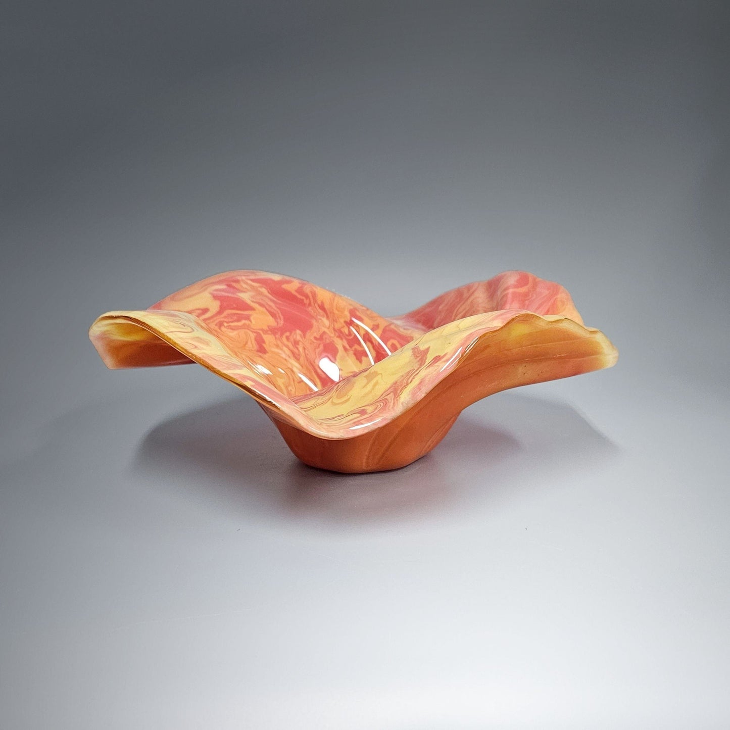 Glass Art Wave Bowl in Red Orange Yellow | Unique Home Décor Gifts
