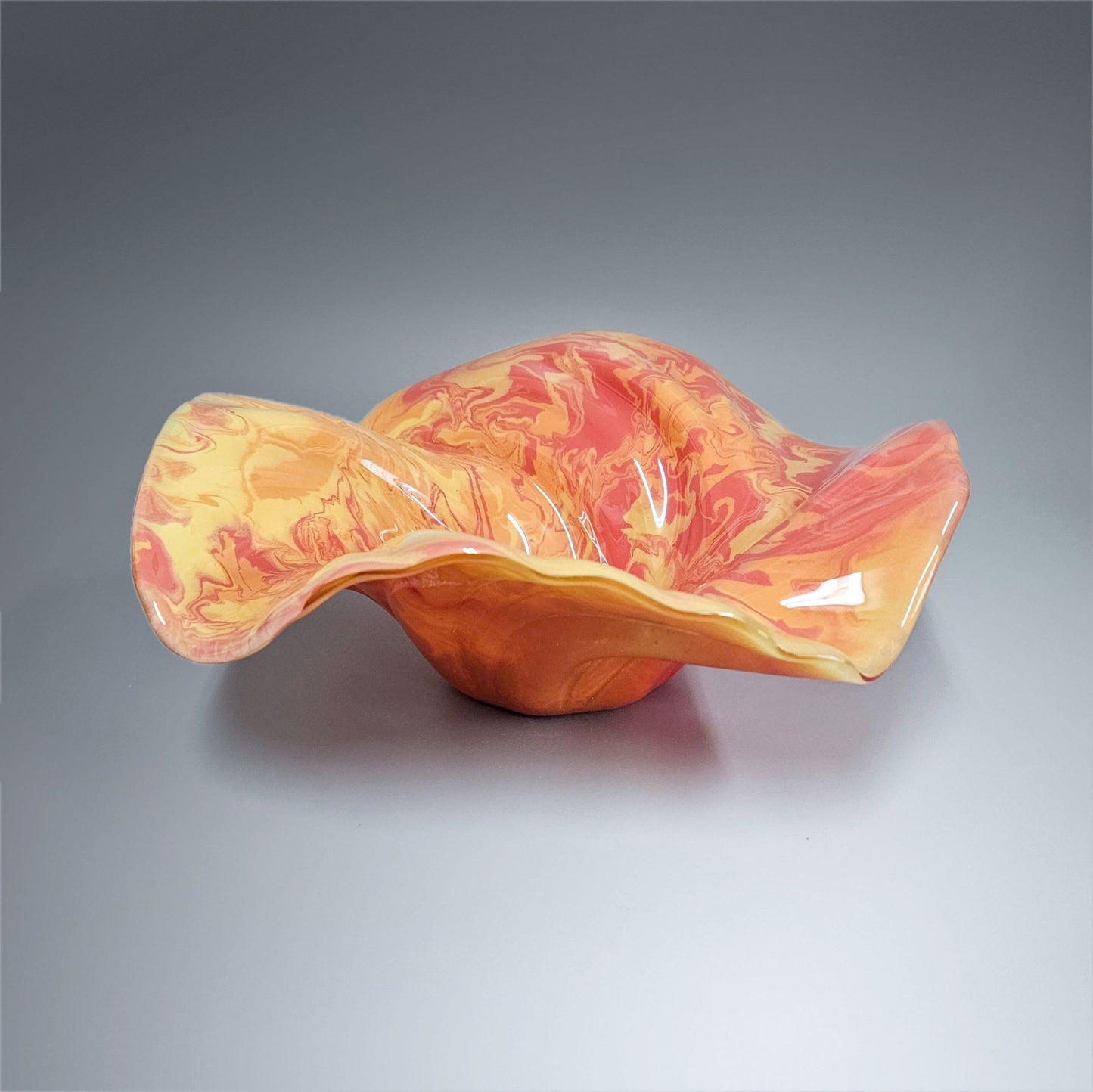 Glass Art Wave Bowl in Red Orange Yellow