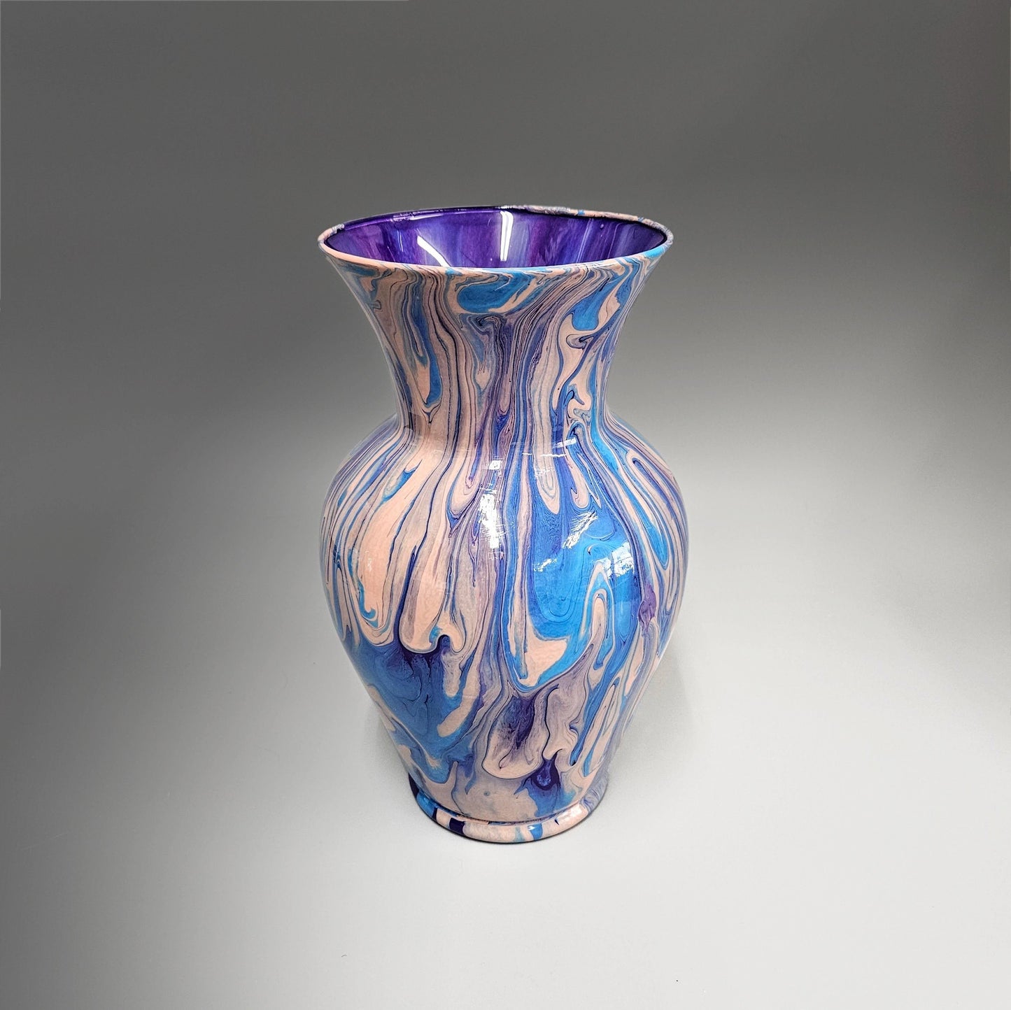 Glass Art Painted Vase in Blue, Purple and Pastel Peach