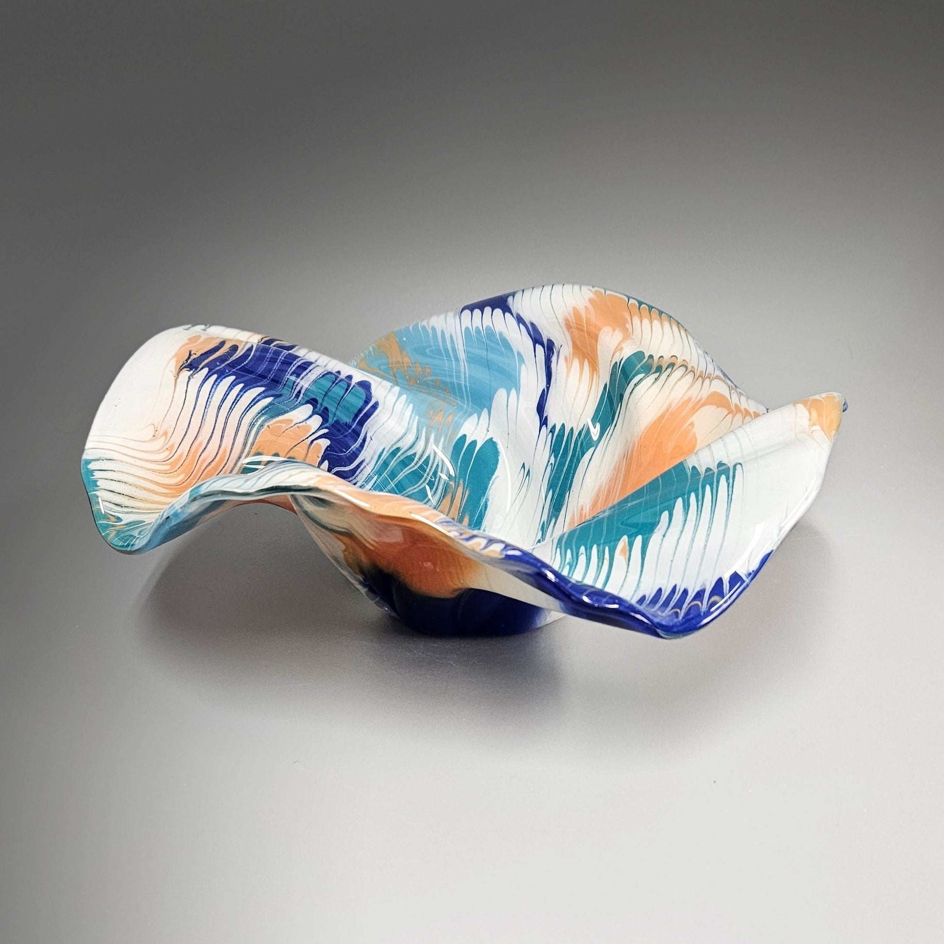 Glass Art Wave Bowl in Blue Green Orange White | Unique Gift Ideas